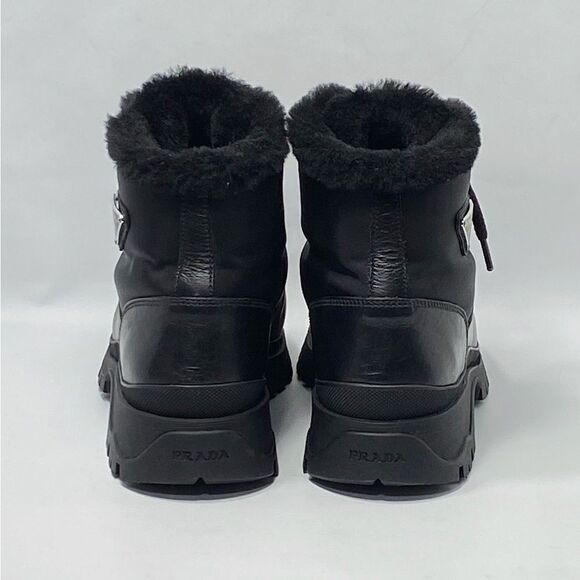 Prada Brixxen 38 Shearling-Lined Leather & Nylon Hiking Boots size 37.5 - Picture 6 of 13